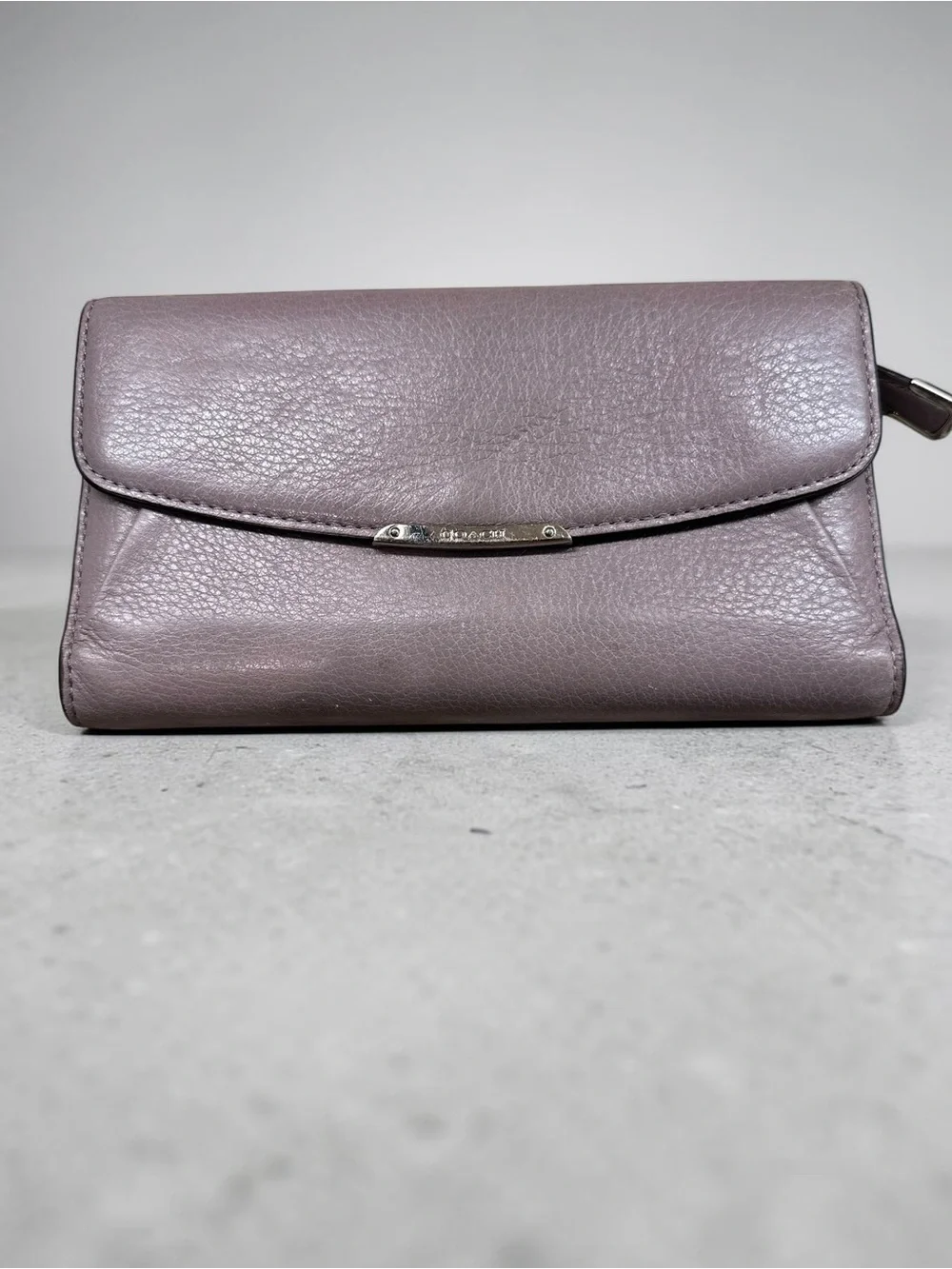 Coach Madison Plum Pebbled Leather Envelope Checkbook Wallet EUC